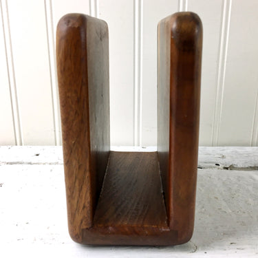 Wooden napkin holder - laminated wood front - 1980s artisan vintage - NextStage Vintage