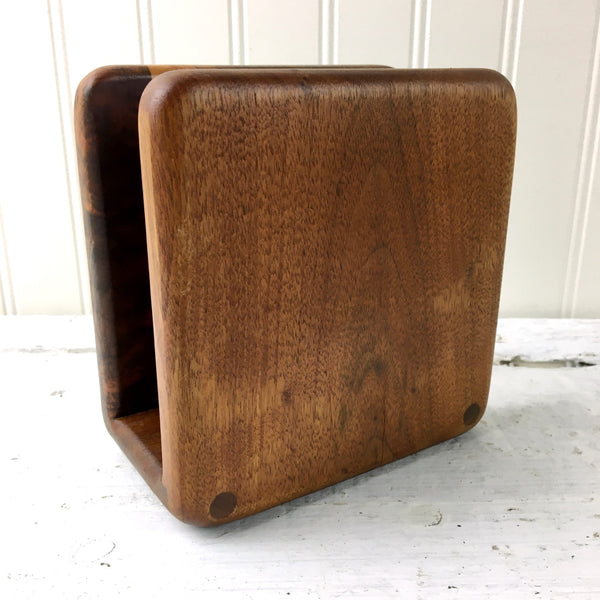 Wooden napkin holder - laminated wood front - 1980s artisan vintage - NextStage Vintage