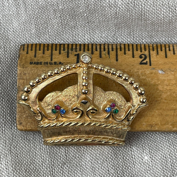 Vintage 1970s Napier gold crown brooch with rhinestones - NextStage Vintage