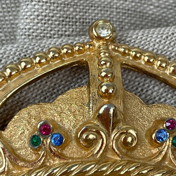 Vintage 1970s Napier gold crown brooch with rhinestones - NextStage Vintage