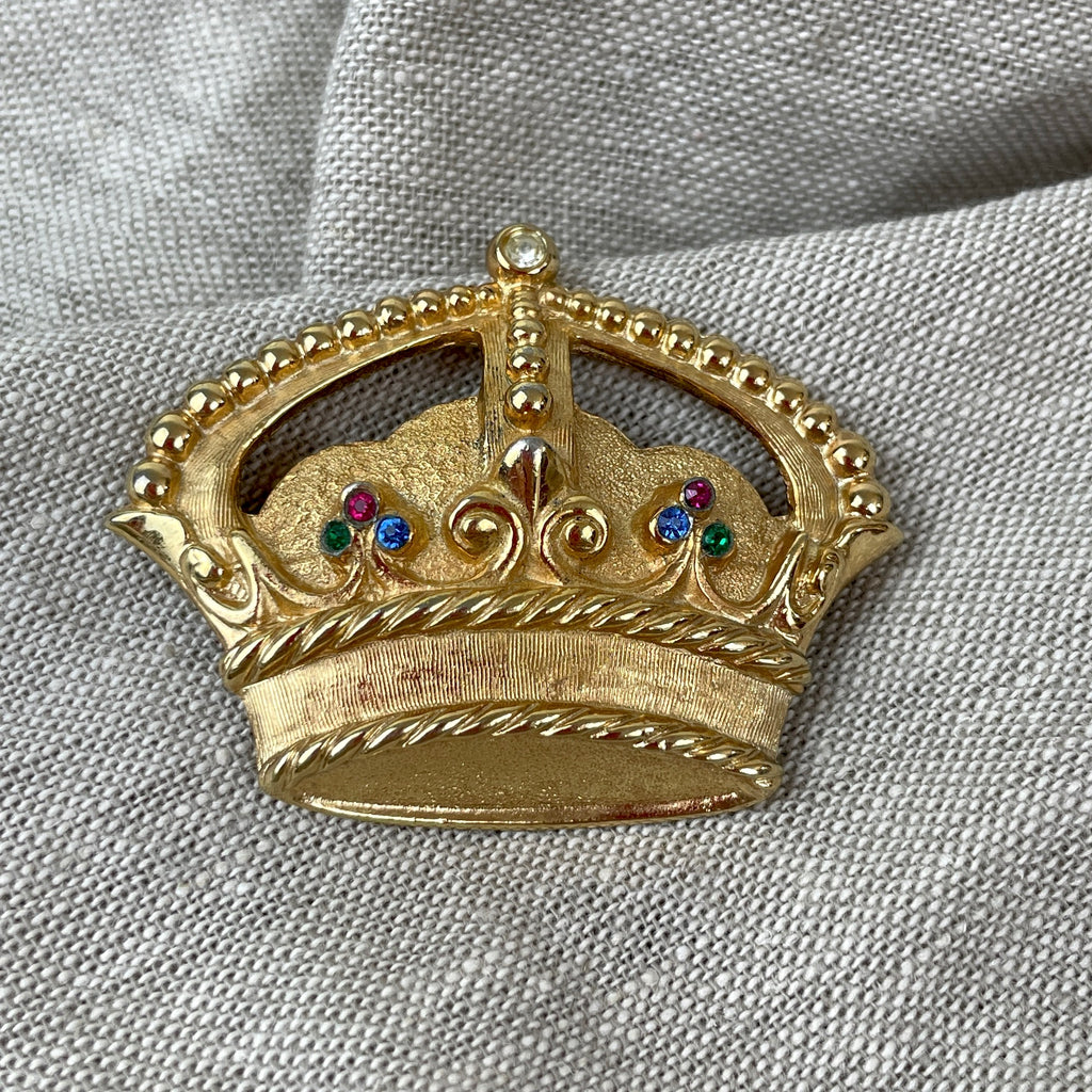 Vintage 1970s Napier gold crown brooch with rhinestones - NextStage Vintage