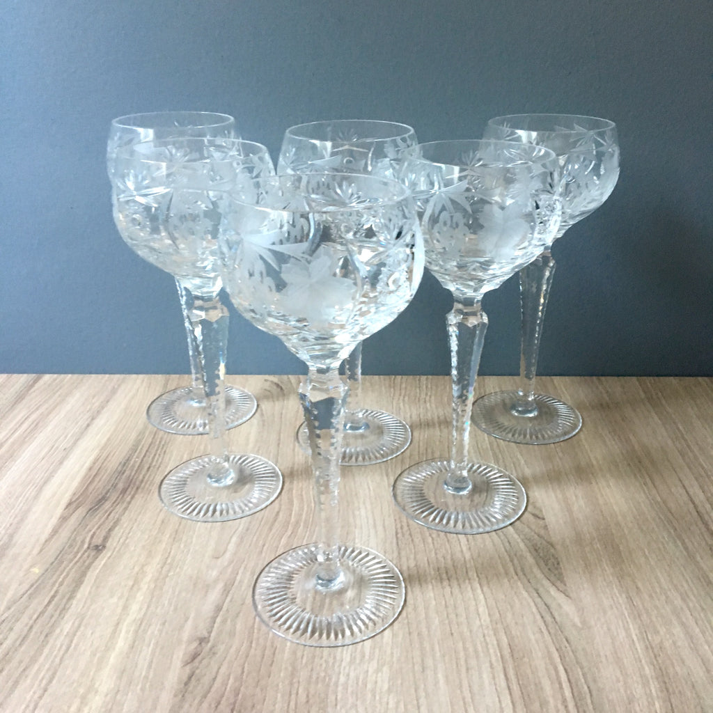Nachtmann Traube clear tall wine hock glasses - set of 6 - 8.25" tall - NextStage Vintage