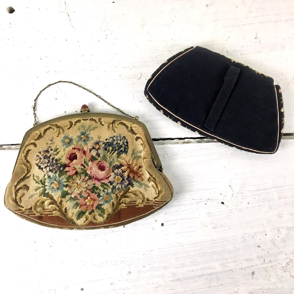Vintage Petit Point Handbag with black clasp