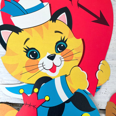 Neon bright valentine die cuts - cat and bear - 1960 vintage - NextStage Vintage