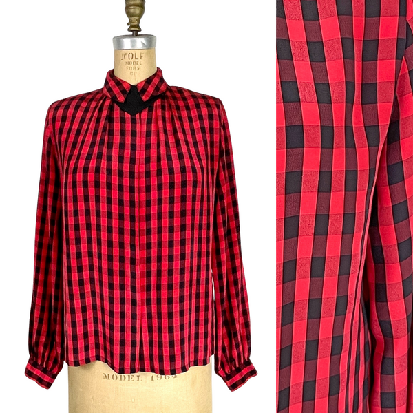 1980s red and black check blouse by Nicola - size s-m - NextStage Vintage