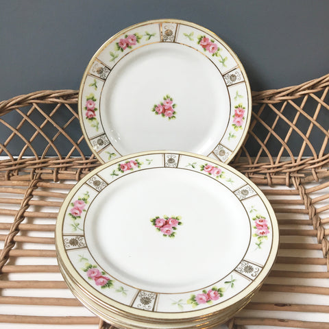 Nippon roses luncheon or salad plates - set of 6 - blue rising sun mark - NextStage Vintage