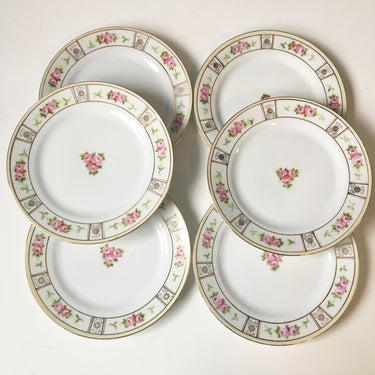 Nippon roses luncheon or salad plates - set of 6 - blue rising sun mark - NextStage Vintage