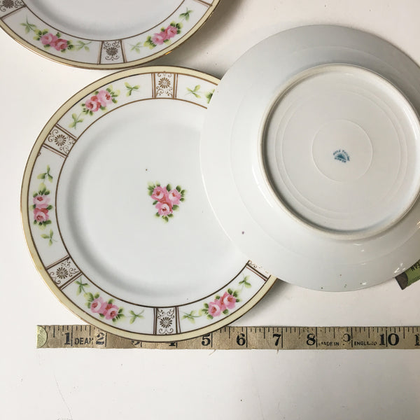 Nippon roses luncheon or salad plates - set of 6 - blue rising sun mark - NextStage Vintage