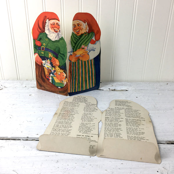 Danish nisse table decorations with carols -a pair - vintage Scandinavian Christmas - NextStage Vintage
