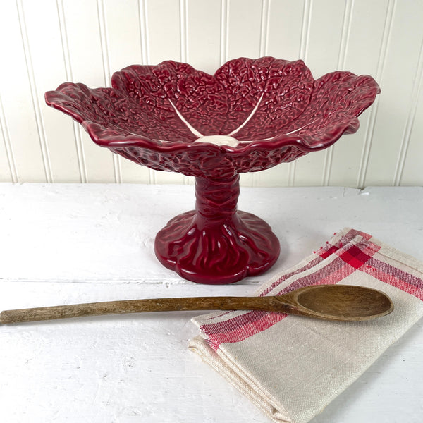 Ofaire cabbage leaf pedestal bowl - red - made in Portugal - NextStage Vintage