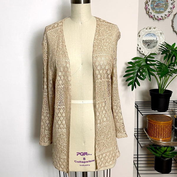 Gold lace cardigan sweater - size 16 - NextStage Vintage