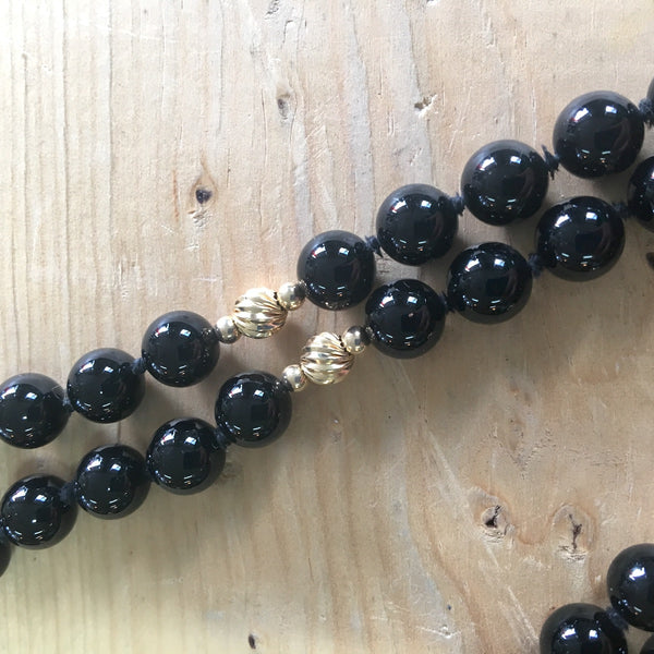 Onyx and gold beaded necklace - 32" - NextStage Vintage