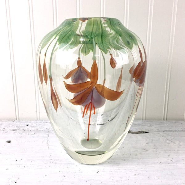 Orient and Flume fuchsia vase - signed art glass - 8.5" tall - NextStage Vintage