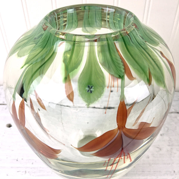 Orient and Flume fuchsia vase - signed art glass - 8.5" tall - NextStage Vintage