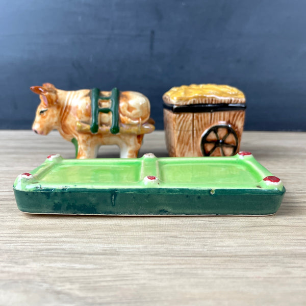 Ox pulling a hay cart vintage salt and pepper set - 1950s vintage - NextStage Vintage