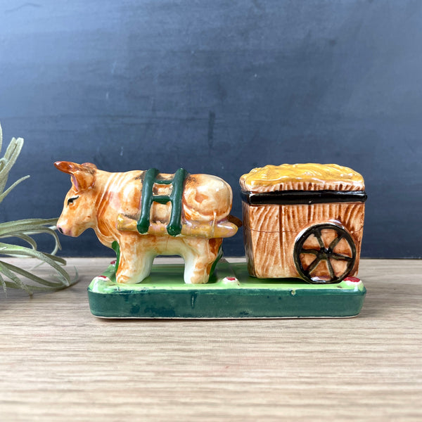 Ox pulling a hay cart vintage salt and pepper set - 1950s vintage - NextStage Vintage