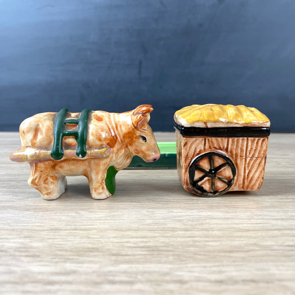 Ox pulling a hay cart vintage salt and pepper set - 1950s vintage - NextStage Vintage