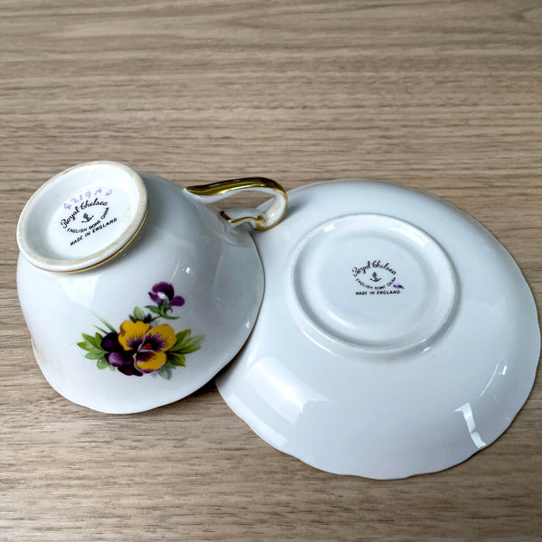 Royal Chelsea tea cup and saucer #4219 - pansy pattern - 1950s vintage - NextStage Vintage
