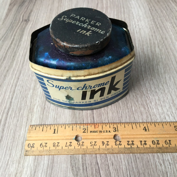 Parker Superchrome Ink tin and bottle - vintage stationery supply - NextStage Vintage