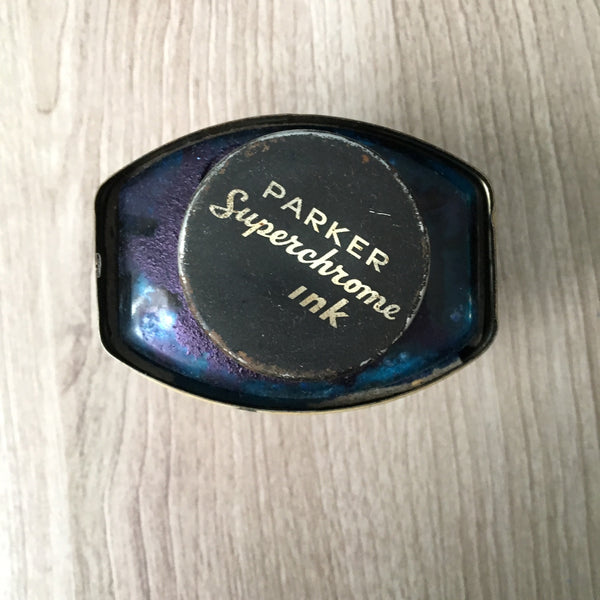 Parker Superchrome Ink tin and bottle - vintage stationery supply - NextStage Vintage