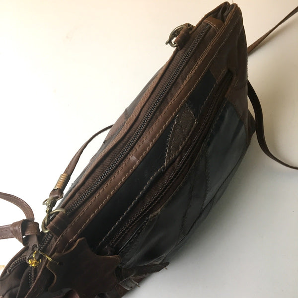 Leather patchwork shoulder bag or clutch - vintage 1970s - NextStage Vintage