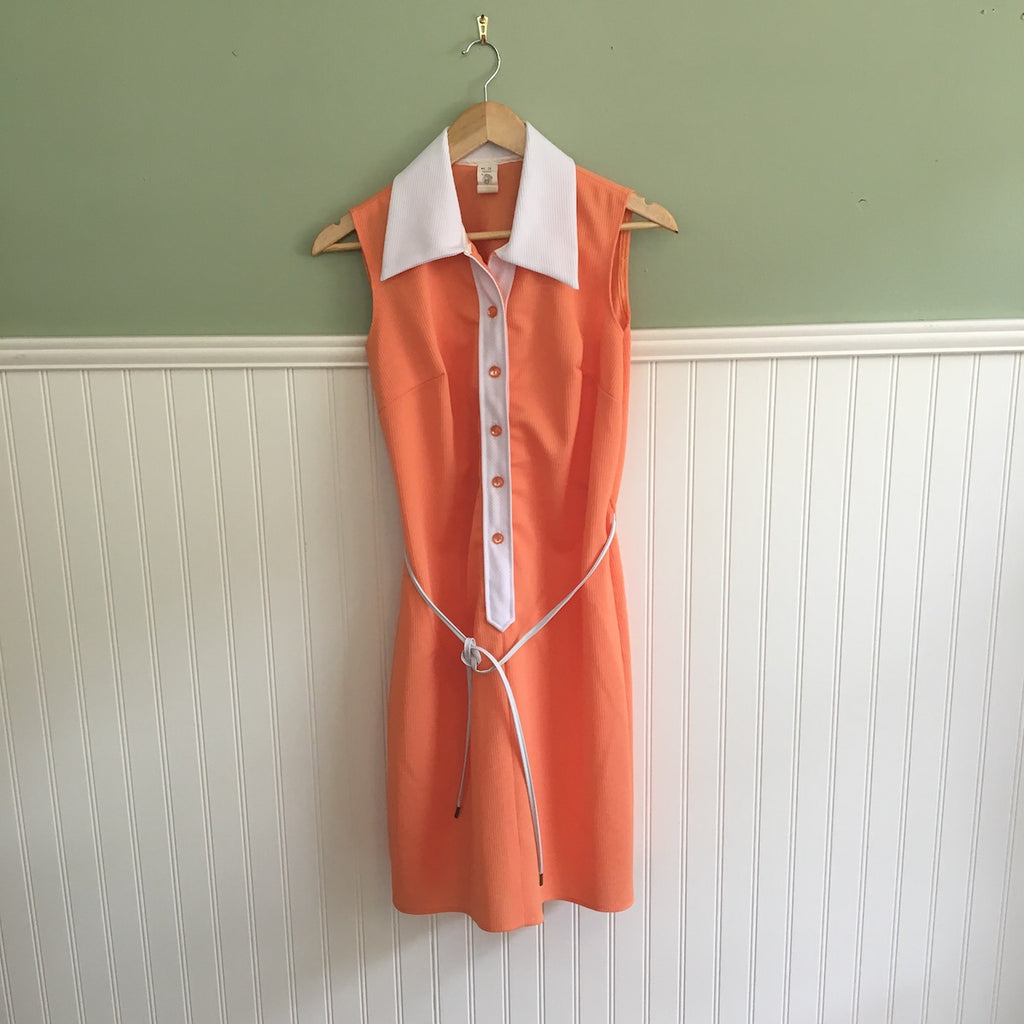 Tangerine and white sleeveless A-line shift - size small - 1960s summer dress - NextStage Vintage