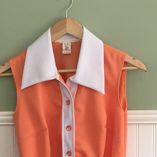 Tangerine and white sleeveless A-line shift - size small - 1960s summer dress - NextStage Vintage