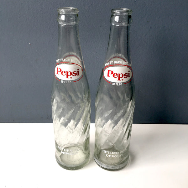 Pepsi returnable glass bottles - a pair of 10 oz. spiral bottles - 1970s vintage - NextStage Vintage