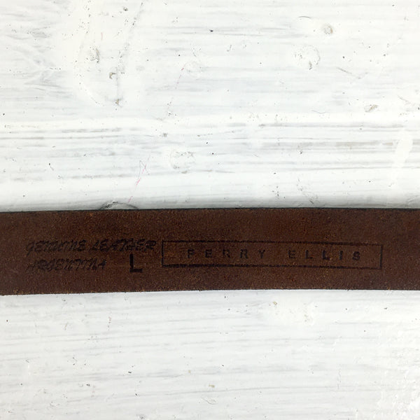 Perry Ellis brown leather belt - size large - vintage accessory - NextStage Vintage