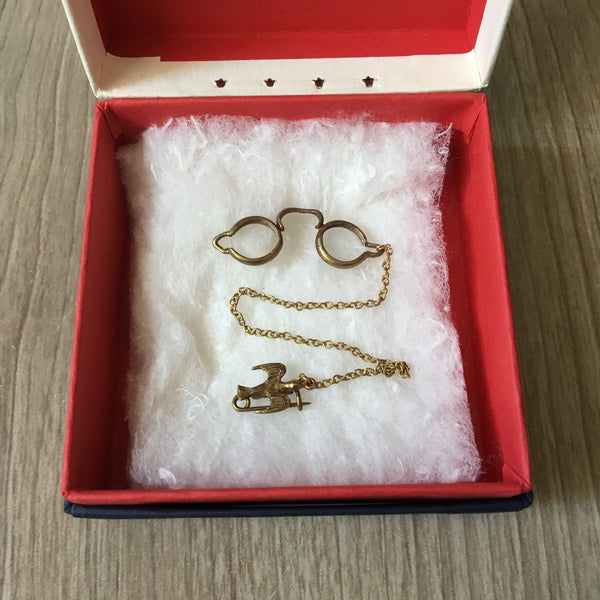 Doll-sized pince-nez with a swallow pin - vintage doll accessory - NextStage Vintage
