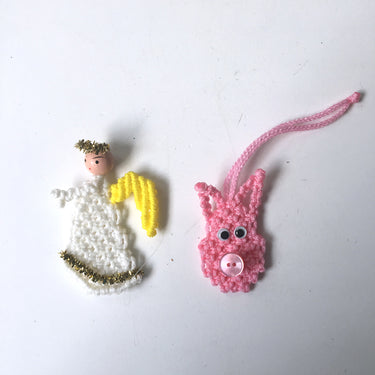 Pink and white vintage handmade Christmas assortment - 5 ornaments - 1970s vintage - NextStage Vintage