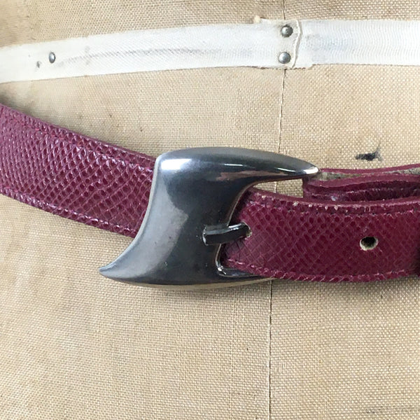 Rhubarb red skinny leather belt - The Leather Shop - vintage accessories - NextStage Vintage