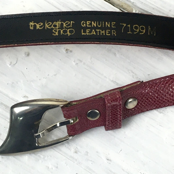 Rhubarb red skinny leather belt - The Leather Shop - vintage accessories - NextStage Vintage