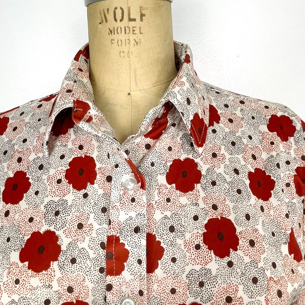 1970s rust and brown poppy print blouse - size M-L - NextStage Vintage