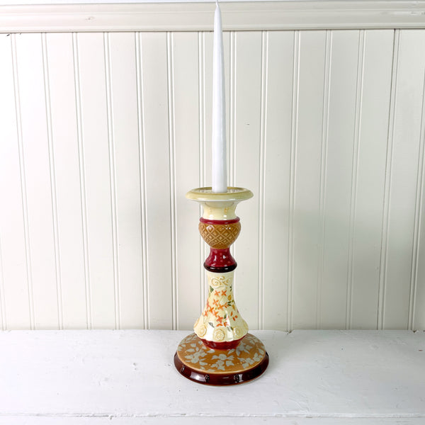 Tracy Porter Rosemary ceramic candlestick - warm colors floral pattern - NextStage Vintage