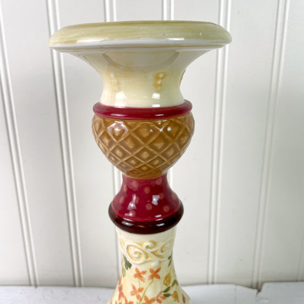 Tracy Porter Rosemary ceramic candlestick - warm colors floral pattern - NextStage Vintage