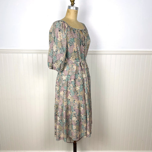 1970s floral peasant prairie dress with pleated skirt - size medium - NextStage Vintage