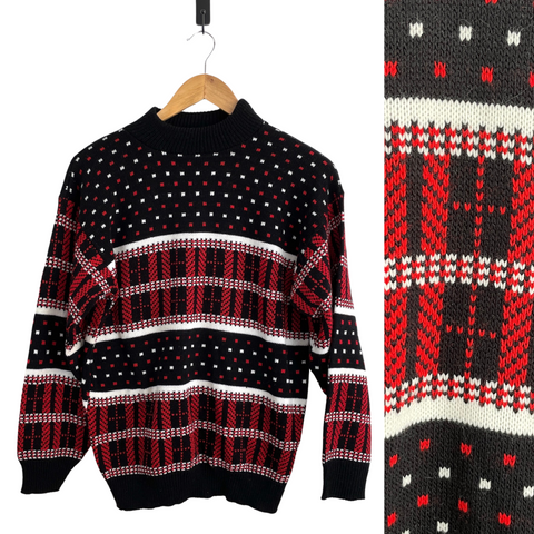 American Pride red white and black plaid intarsia sweater - size medium - NextStage Vintage