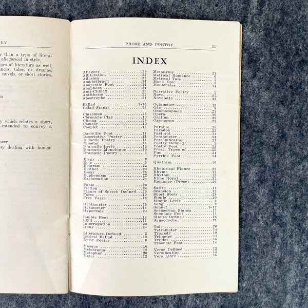Prose and Poetry: A Handbook of Literary Terms - 1929 - Eastern High School, Detroit MI - NextStage Vintage