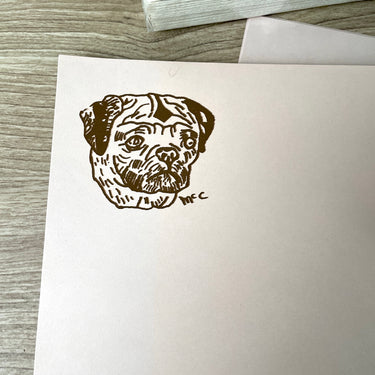 Silkscreen printed pug stationery set - 1970s vintage letter paper and envelopes - NextStage Vintage