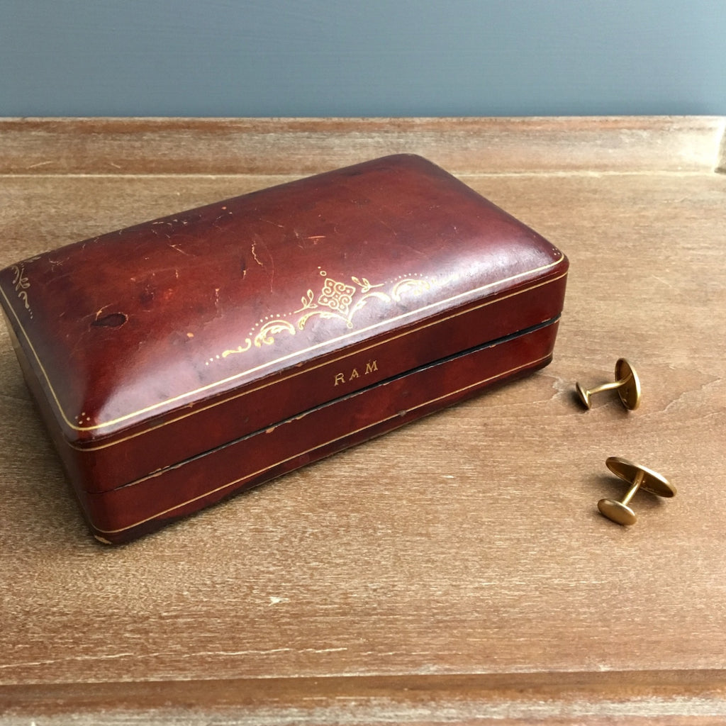 Domed burgundy leather presentation box - early 20th century - NextStage Vintage