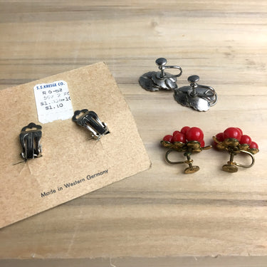 Red, black and silver earring trio - 1960s clip and screw back trio - NextStage Vintage