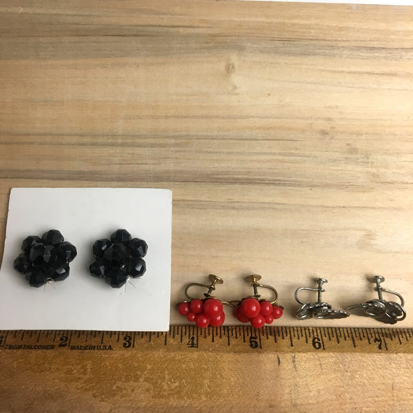 Red, black and silver earring trio - 1960s clip and screw back trio - NextStage Vintage