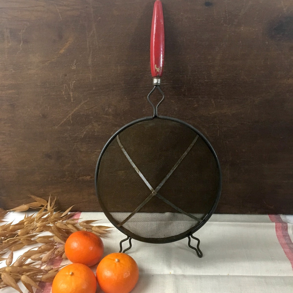 Fine mesh strainer with red handle - vintage kitchen utensil - NextStage Vintage