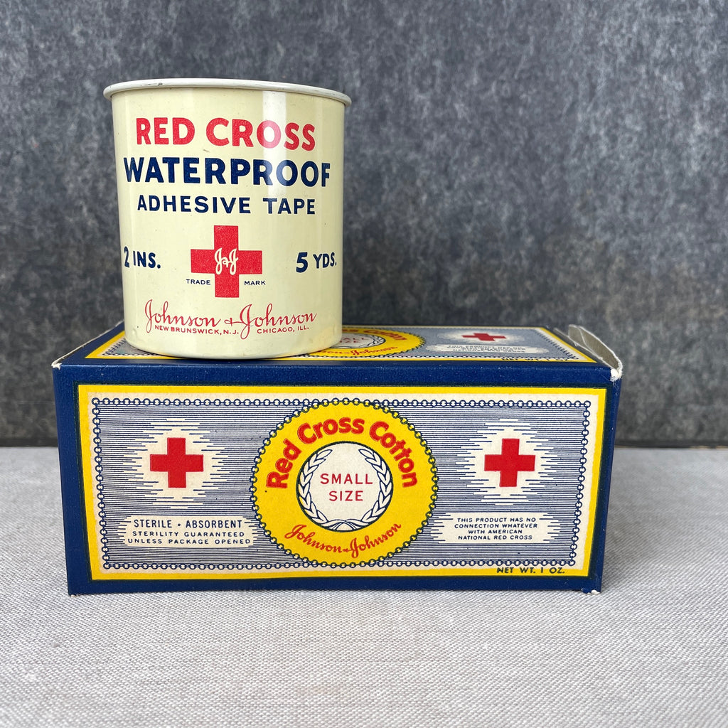 Red Cross Waterproof Tape and Small Size Cotton - vintage first aid packaging - NextStage Vintage