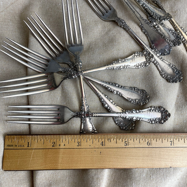 10 monogrammed M dinner forks - 1847 Rogers Bros A1 antique forks - NextStage Vintage