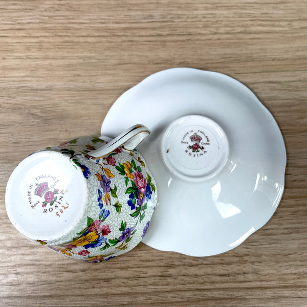 Rosina 5021 chintz teacup and saucer - vintage English bone china - NextStage Vintage
