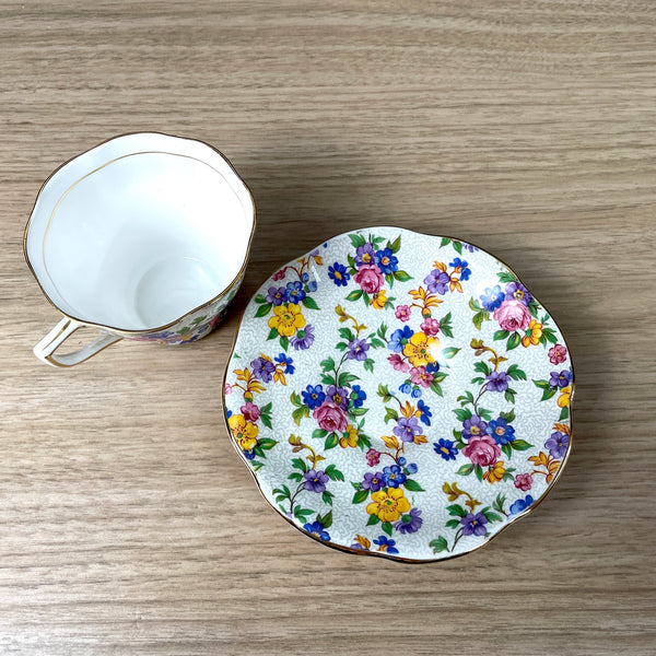 Rosina 5021 chintz teacup and saucer - vintage English bone china - NextStage Vintage
