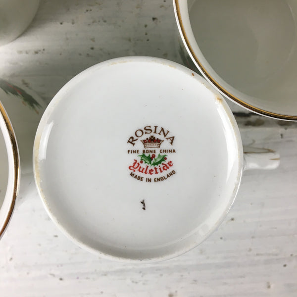 Rosina Yuletide bone china mugs - set of 5 - vintage Christmas china - NextStage Vintage