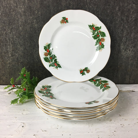 Rosina Yuletide bone china salad/dessert plates - set of 6 - vintage Christmas china - NextStage Vintage